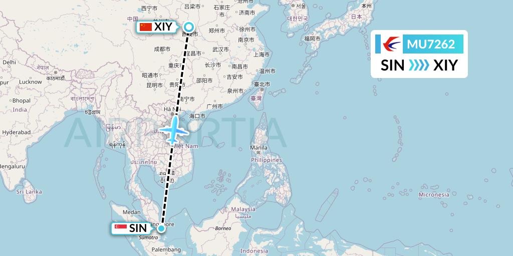 MU7262 China Eastern Airlines Flight Map: Singapore to Xi'an