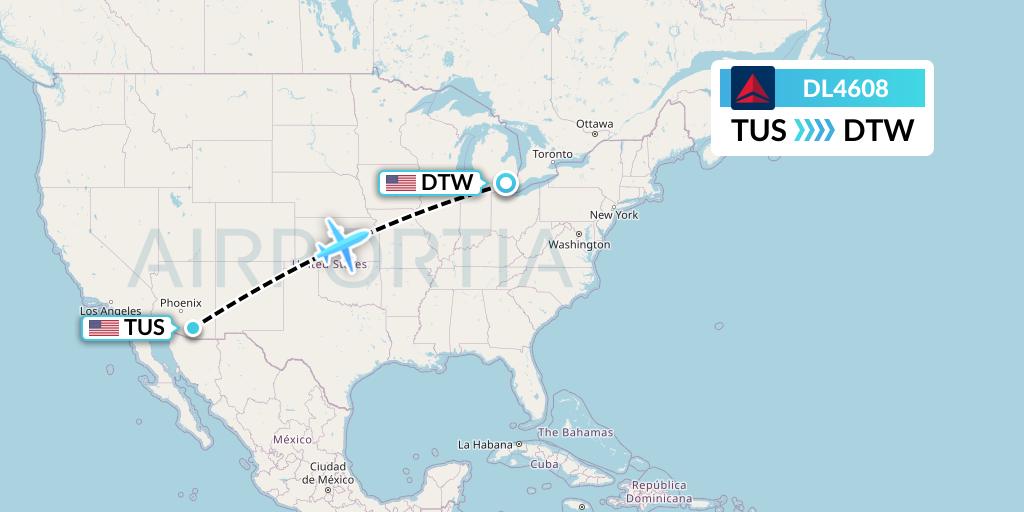 DL4608 Delta Air Lines Flight Map: Tucson to Detroit