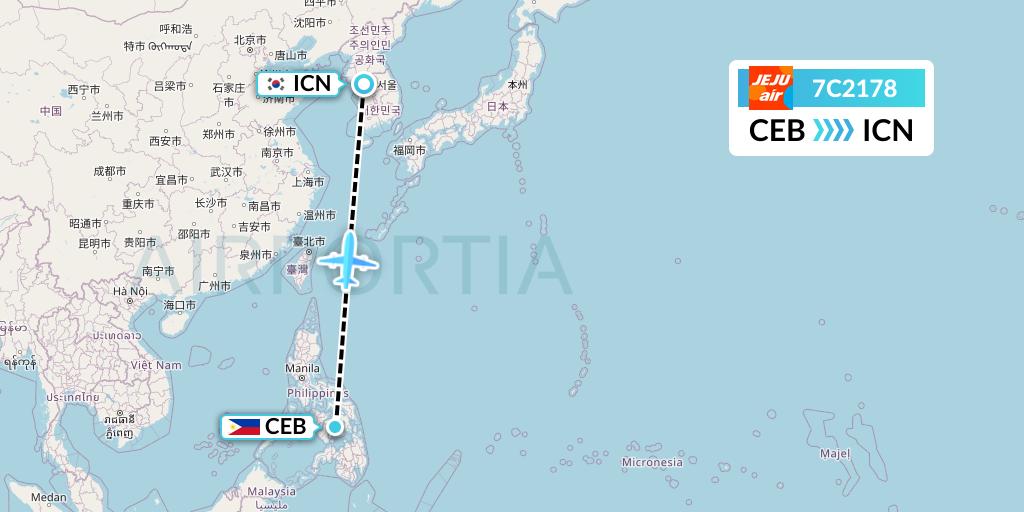 7C2178 Jeju Air Flight Map: Cebu to Seoul
