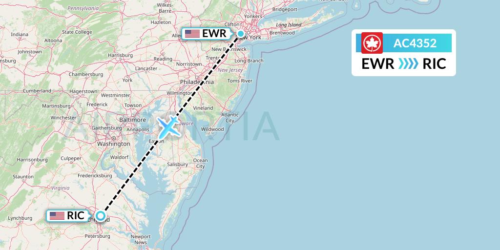 AC4352 Air Canada Flight Map: New York to Richmond