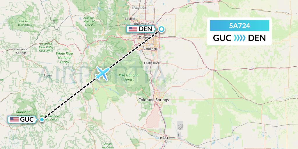 5A724 Alpine Air Express Flight Map: Gunnison to Denver