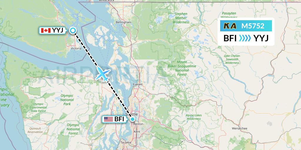 M5752 Kenmore Air Flight Map: Seattle to Victoria