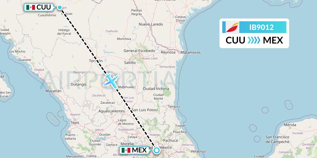 IB9012 Iberia Flight Map: Chihuahua to Mexico City