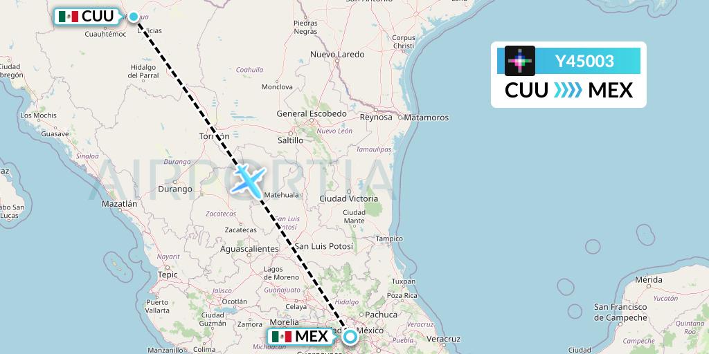 Y45003 Volaris Flight Map: Chihuahua to Mexico City