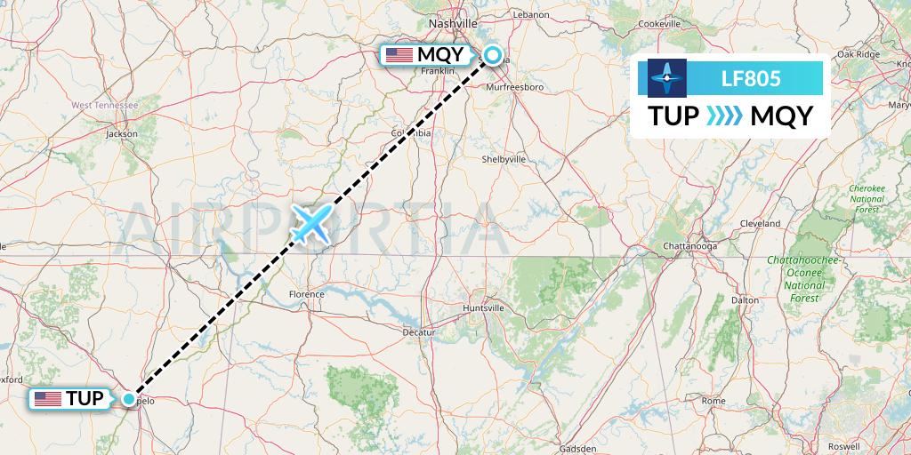 LF805 Corporate Flight Management Flight Map: Tupelo to Smyrna
