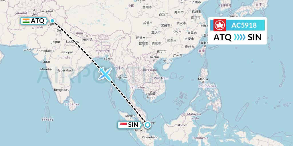 AC5918 Air Canada Flight Map: Amritsar to Singapore