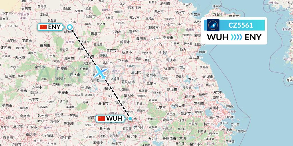 CZ5561 China Southern Airlines Flight Map: Wuhan to Yan'an