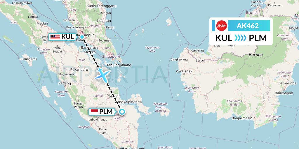 AK462 AirAsia Flight Map: Kuala Lumpur to Palembang