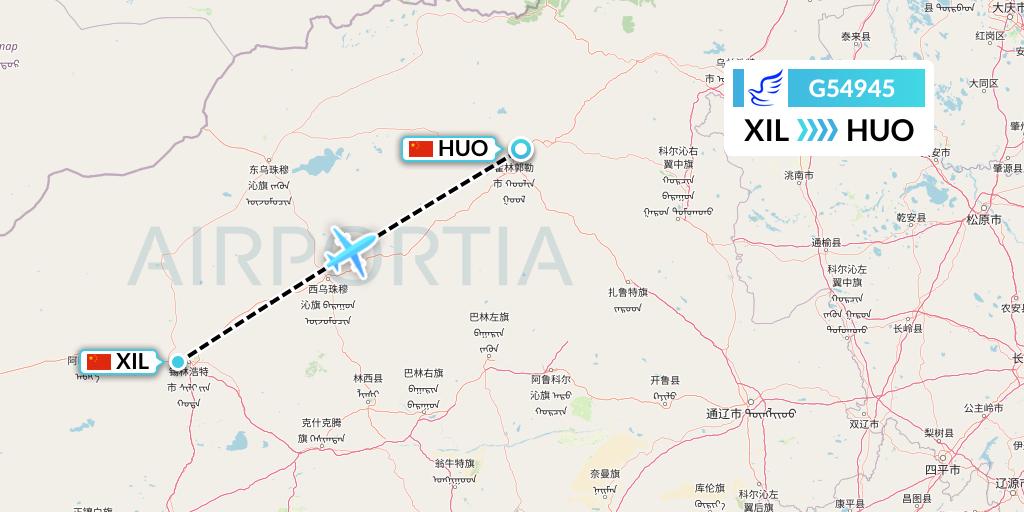 G54945 China Express Airlines Flight Map: Xilinhot to Hailar