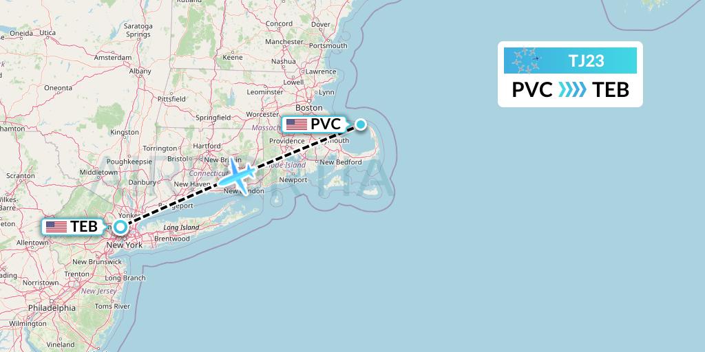 TJ23 Tradewind Aviation Flight Map: Provincetown to Teterboro