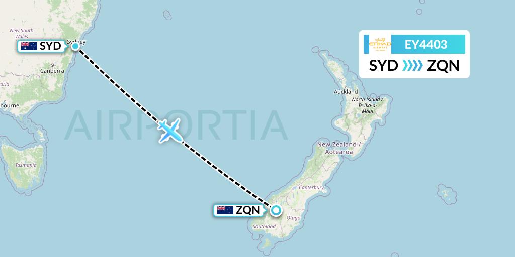 EY4403 Etihad Airways Flight Map: Sydney to Queenstown