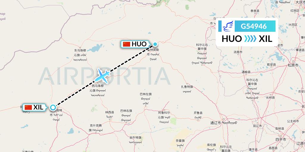 G54946 China Express Airlines Flight Map: Hailar to Xilinhot