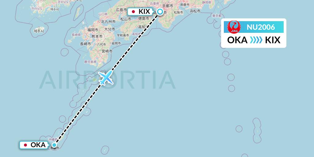 NU2006 Japan Transocean Air Flight Map: Naha to Osaka