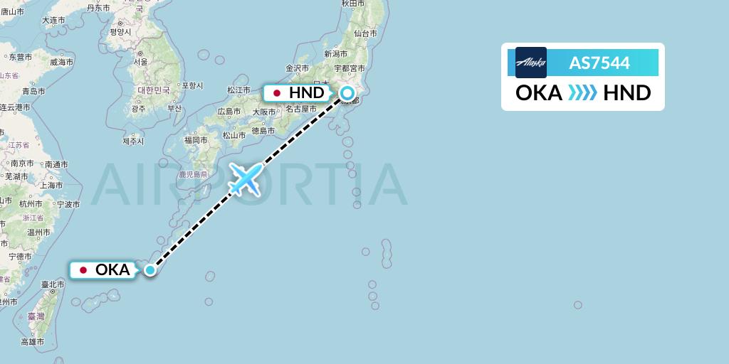 AS7544 Alaska Airlines Flight Map: Naha to Tokyo