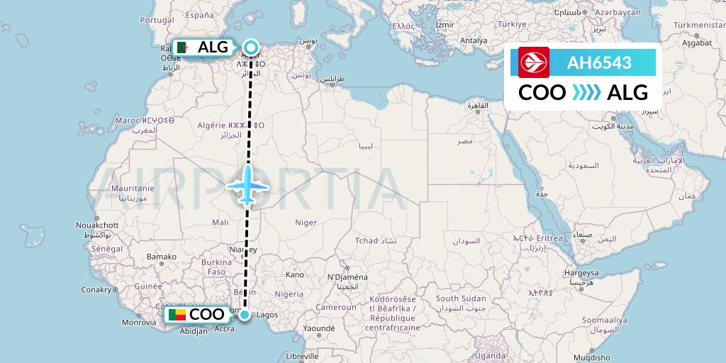 AH6543 Air Algerie Flight Map: Cotonou to Algiers
