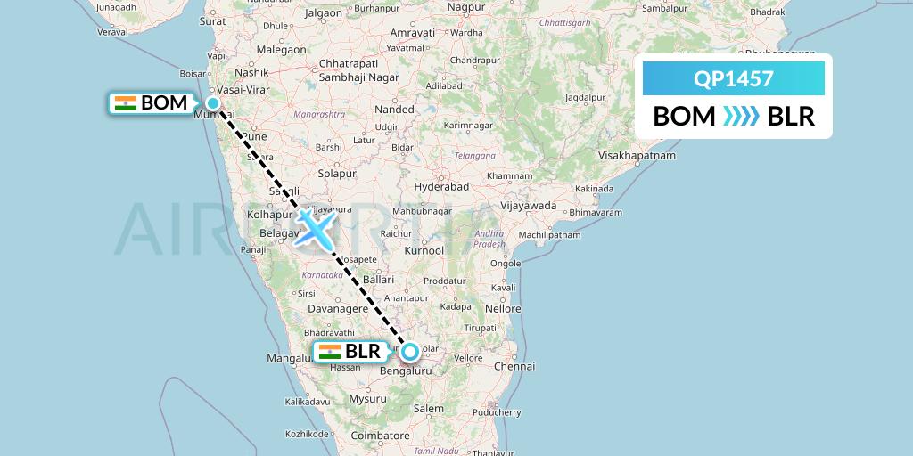 QP1457 Akasa Air Flight Map: Mumbai to Bangalore