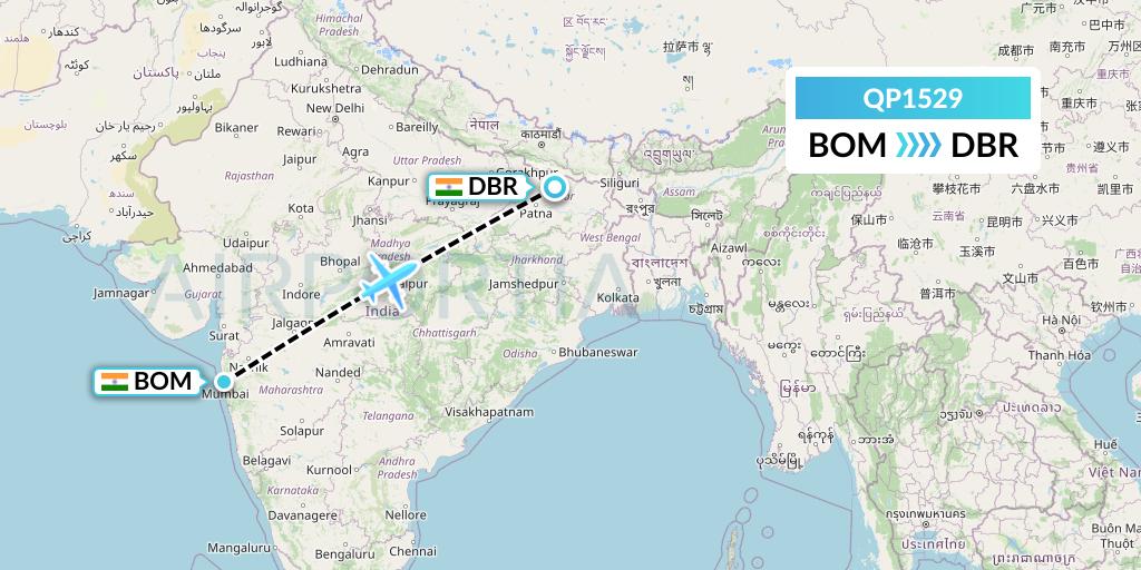 QP1529 Akasa Air Flight Map: Mumbai to Darbhanga