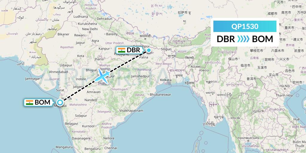 QP1530 Akasa Air Flight Map: Darbhanga to Mumbai