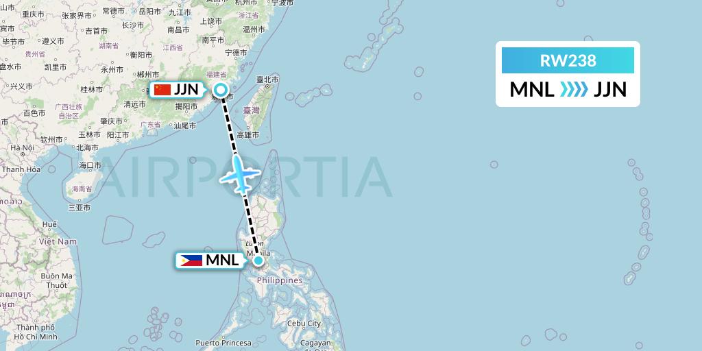 RW238 Royal Air Charter Flight Map: Manila to Jinjiang