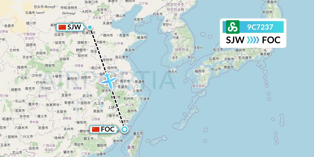 9C7237 Spring Airlines Flight Map: Shijiazhuang to Fuzhou