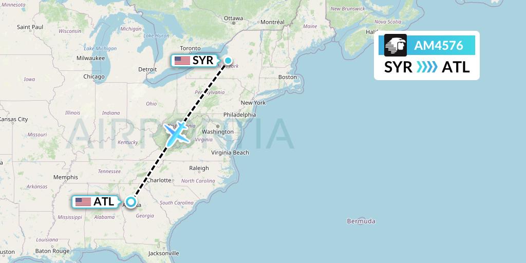 AM4576 Aeromexico Flight Map: Syracuse to Atlanta