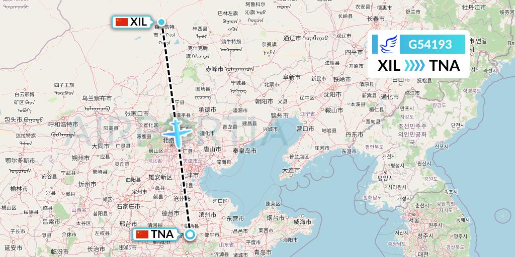 G54193 China Express Airlines Flight Map: Xilinhot to Jinan