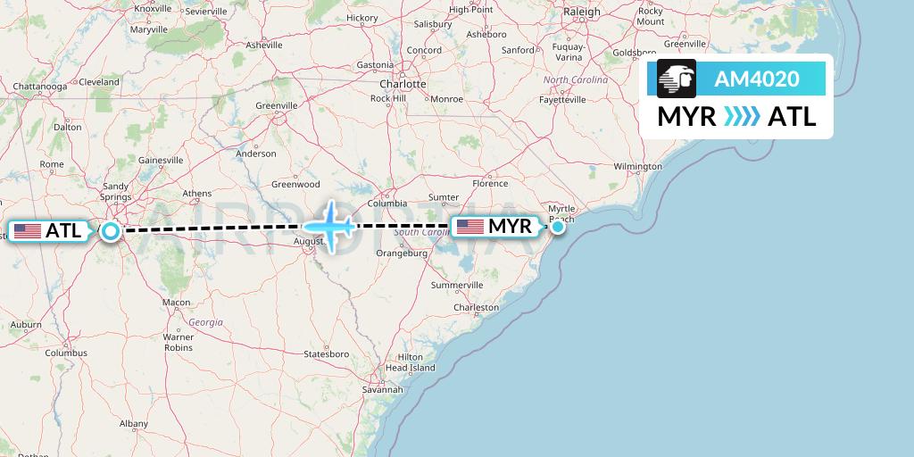 AM4020 Aeromexico Flight Map: Myrtle Beach to Atlanta