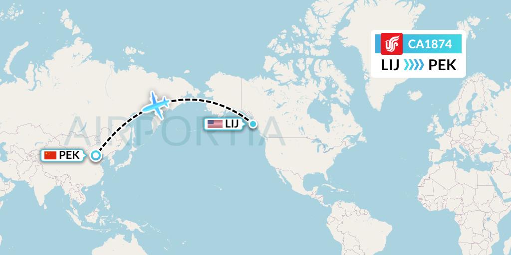 CA1874 Air China Flight Map: Long Island to Beijing