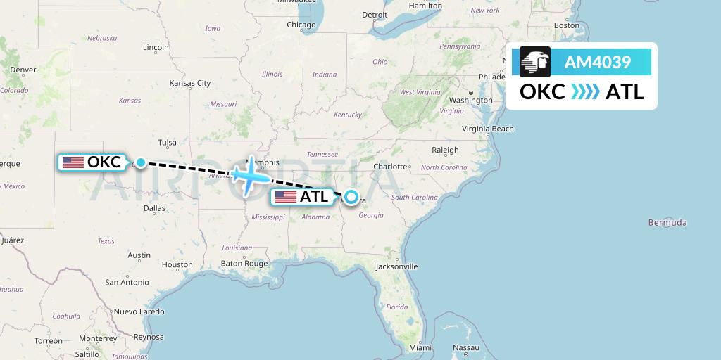 AM4039 Aeromexico Flight Map: Oklahoma City to Atlanta