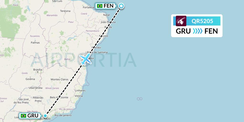 QR5205 Qatar Airways Flight Map: Sao Paulo to Fernando De Noronha