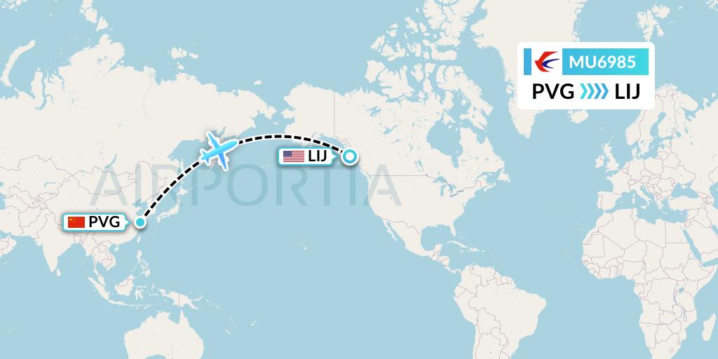 MU6985 China Eastern Airlines Flight Map: Shanghai to Long Island