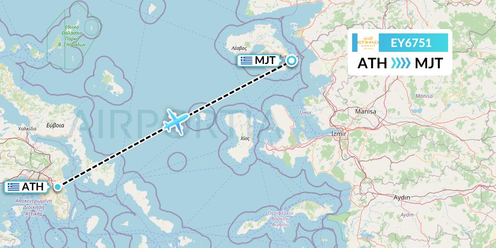 EY6751 Etihad Airways Flight Map: Athens to Mytilene