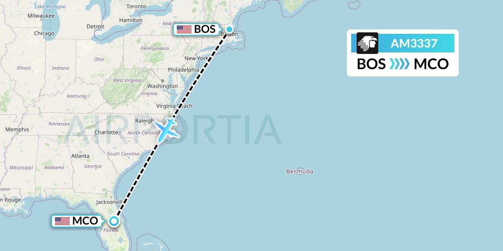 AM3337 Aeromexico Flight Map: Boston to Orlando