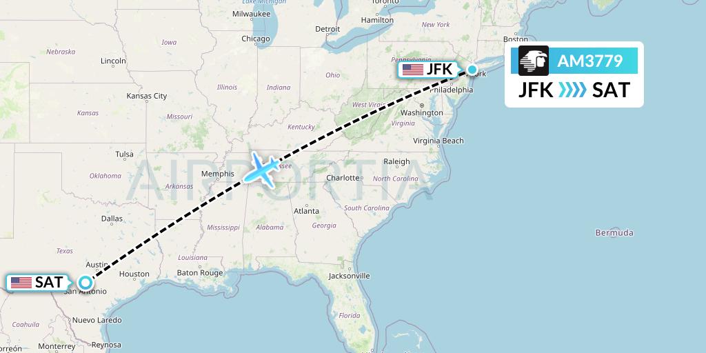 AM3779 Aeromexico Flight Map: New York to San Antonio