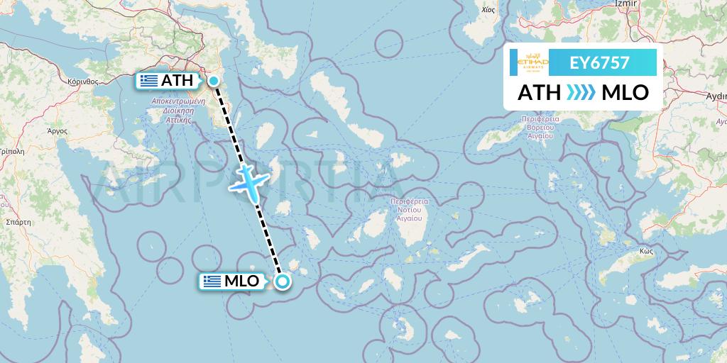 EY6757 Etihad Airways Flight Map: Athens to Milos