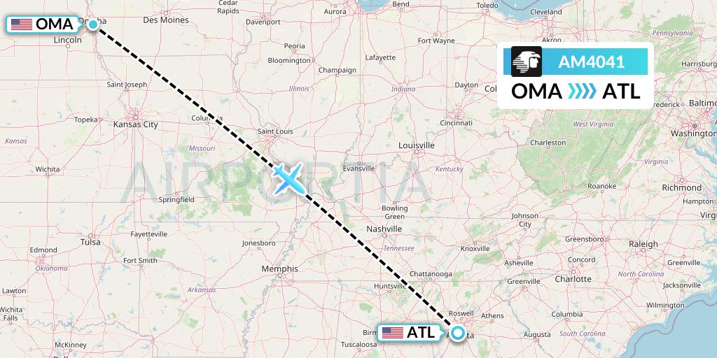 AM4041 Aeromexico Flight Map: Omaha to Atlanta