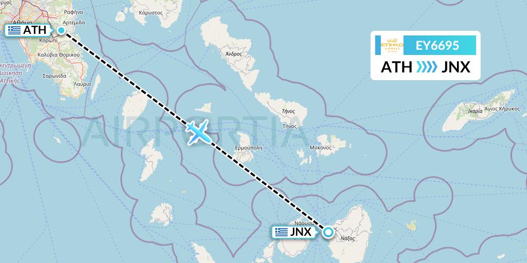 EY6695 Etihad Airways Flight Map: Athens to Naxos