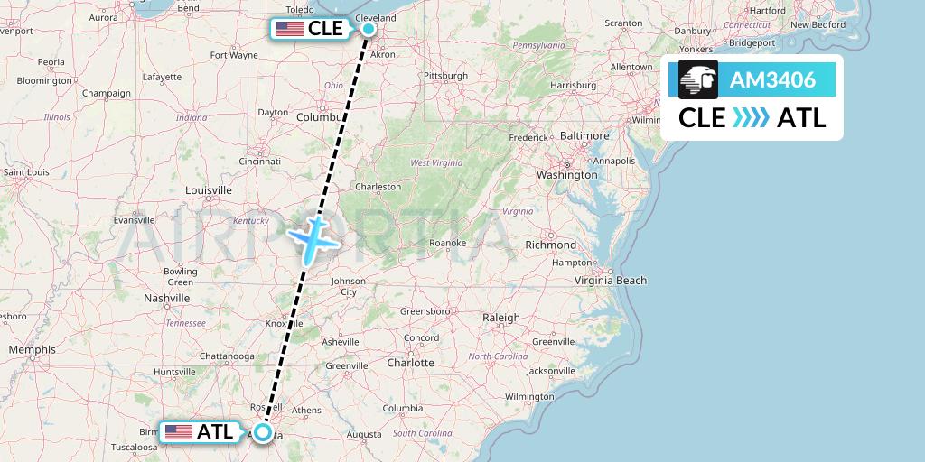 AM3406 Aeromexico Flight Map: Cleveland to Atlanta