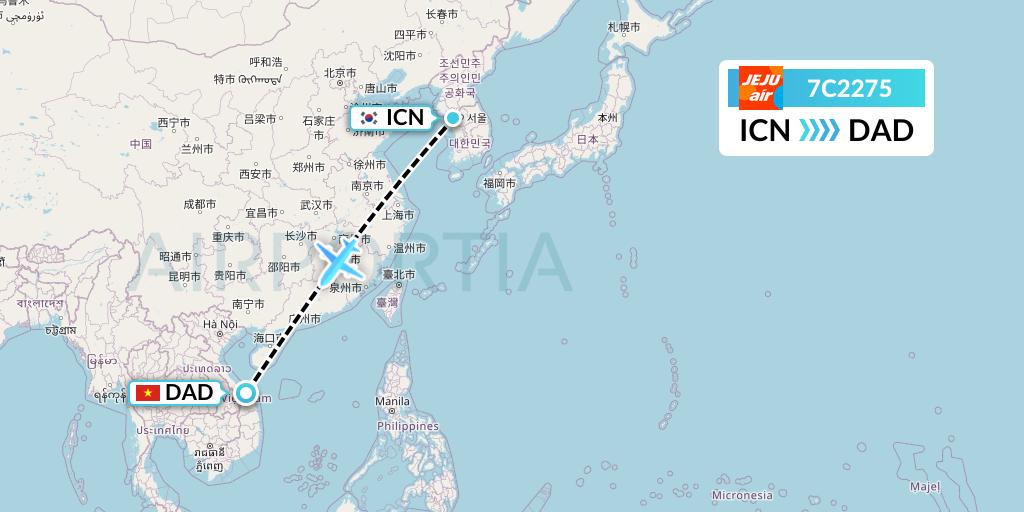 7C2275 Jeju Air Flight Map: Seoul to Da Nang
