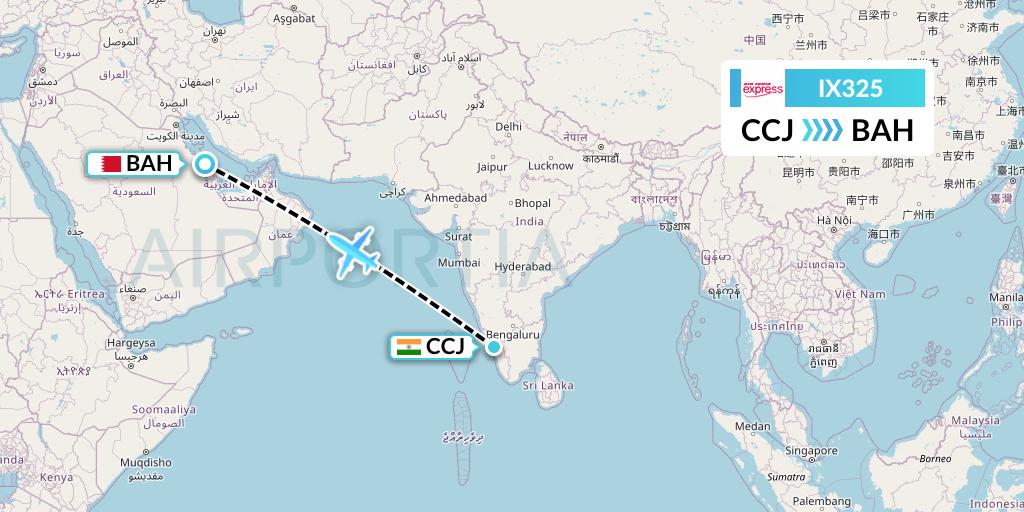 IX325 Air India Express Flight Map: Kozhikode to Bahrain