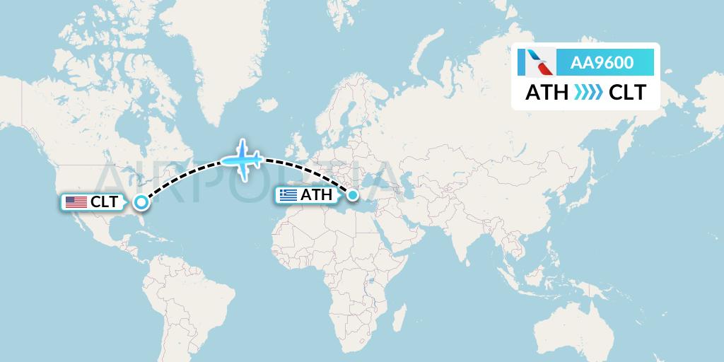 AA9600 American Airlines Flight Map: Athens to Charlotte