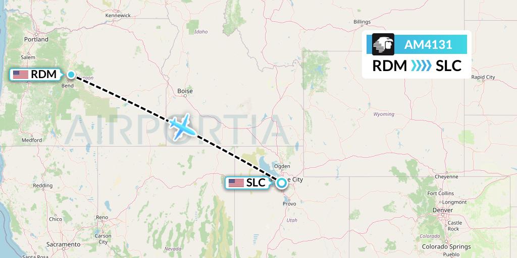 AM4131 Aeromexico Flight Map: Redmond to Salt Lake City