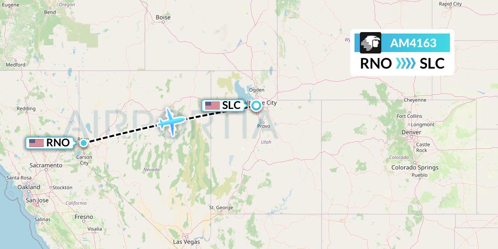 AM4163 Aeromexico Flight Map: Reno to Salt Lake City