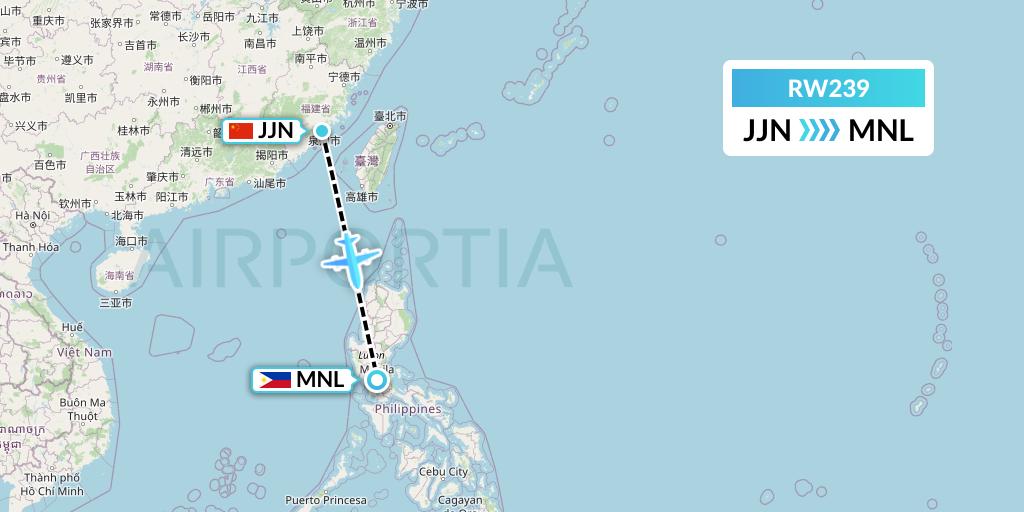 RW239 Royal Air Charter Flight Map: Jinjiang to Manila
