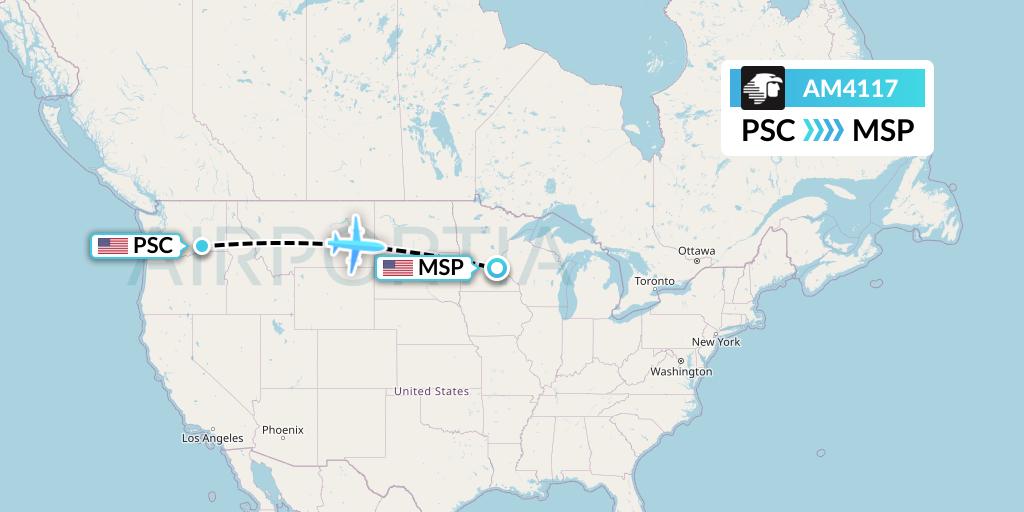 AM4117 Aeromexico Flight Map: Pasco to Minneapolis