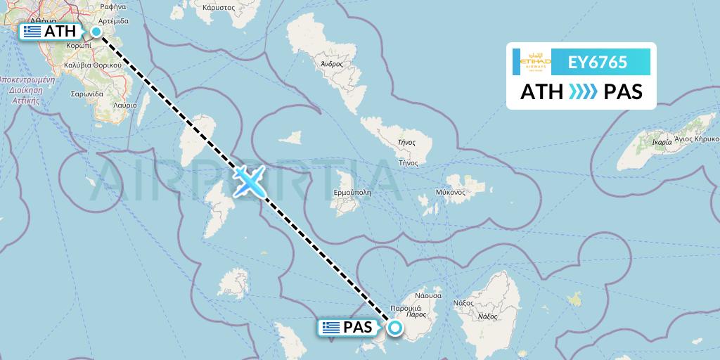 EY6765 Etihad Airways Flight Map: Athens to Paros