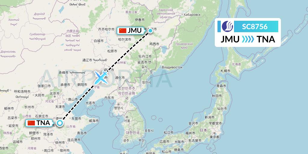 SC8756 Shandong Airlines Flight Map: Jiamusi to Jinan