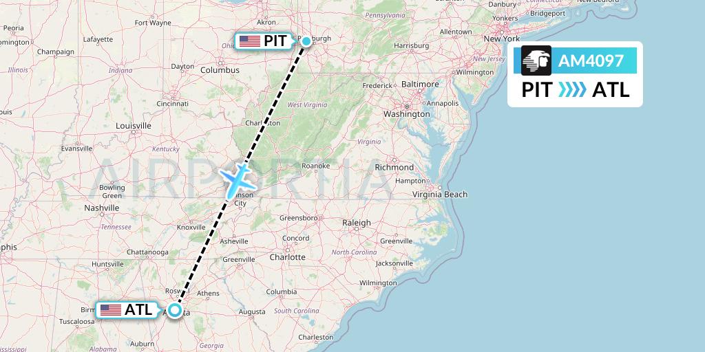 AM4097 Aeromexico Flight Map: Pittsburgh to Atlanta