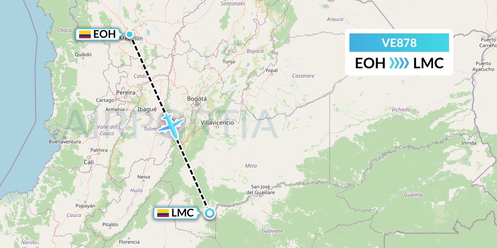 VE878 Easyfly Flight Map: Medellin to La Macarena