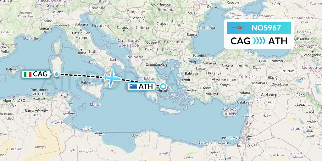 NO5967 Neos Flight Map: Cagliari to Athens